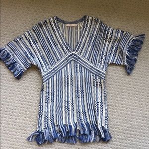 Tory Burch Gwen stripe fringe linen tunic Size XS